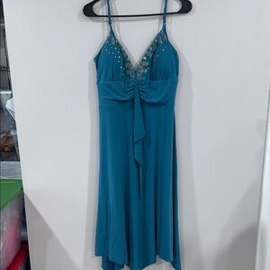 Vintage Y2K Max and Cleo teal whimsical fairy embellished dress